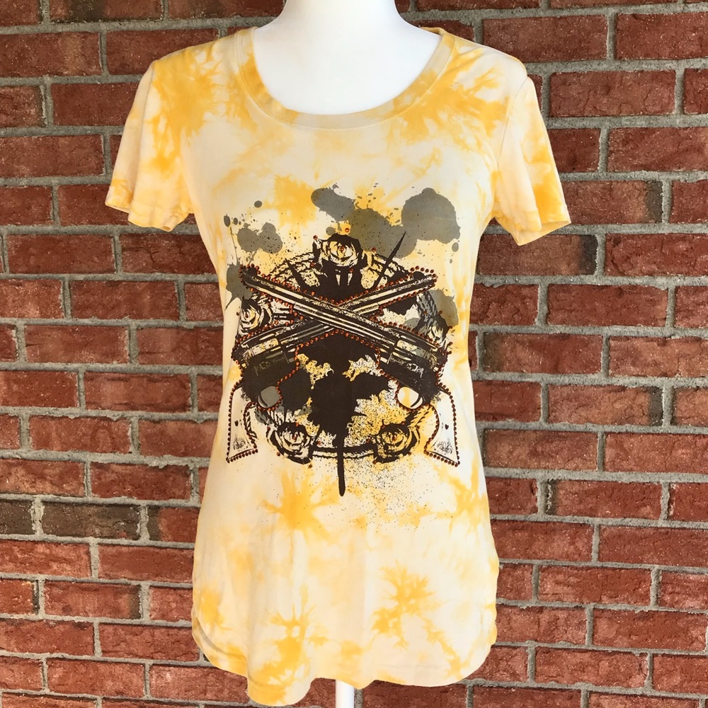 Rock and Roll Cowgirl t-shirt yellow tie dye
